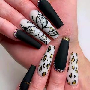 Nails Cheetah black long